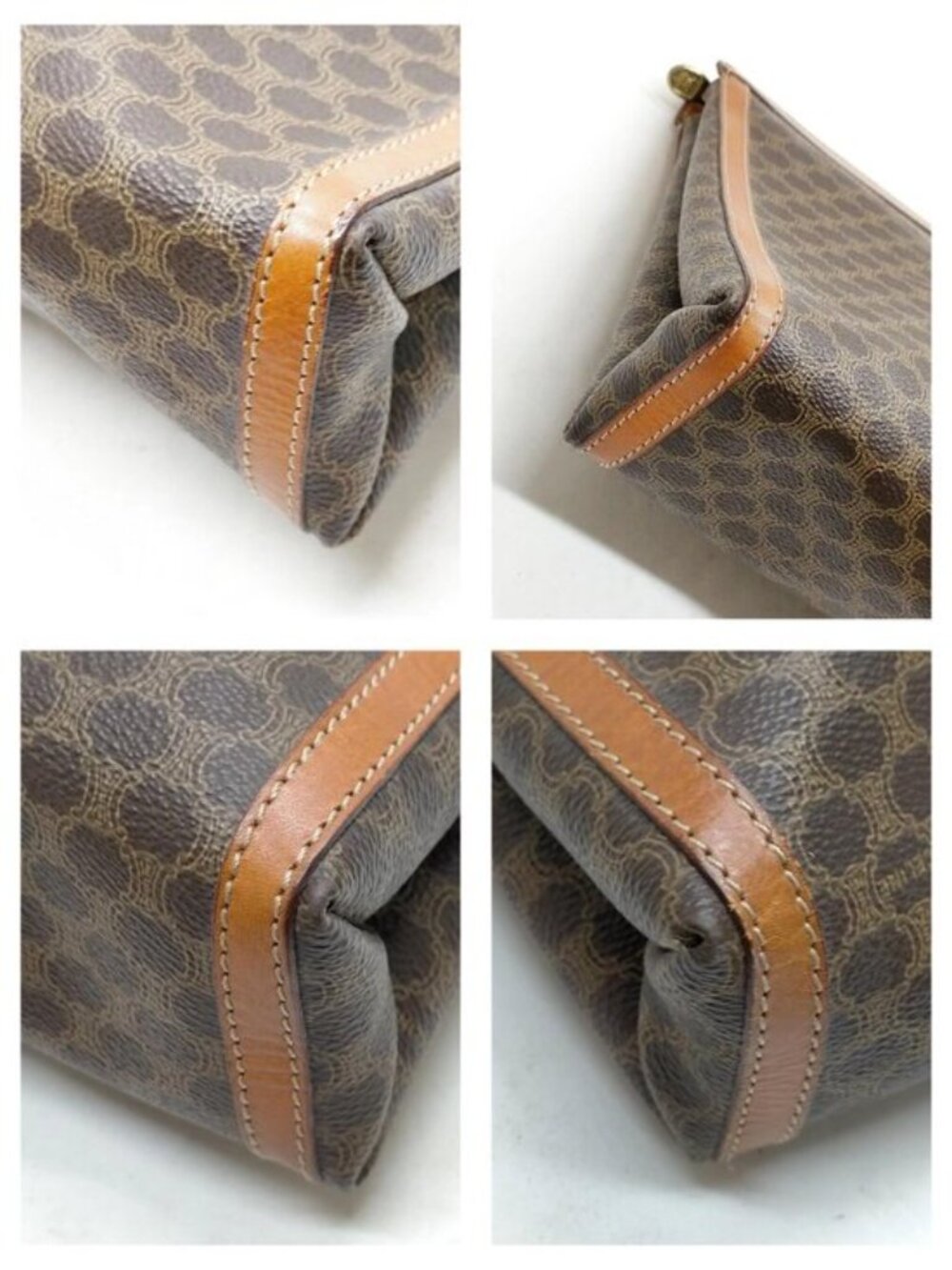 Authentic Celine Macadam Canvas Clutch Brown Leather Trim Vintage Designer Pouch - Picture 8 of 16